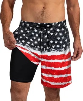 XiaoMoSha Mens Swim Trunks with Compression Liner 7" Quick Dry Board Shorts Bathing Suit with Pockets Swimwear Swimsuit S-2XL