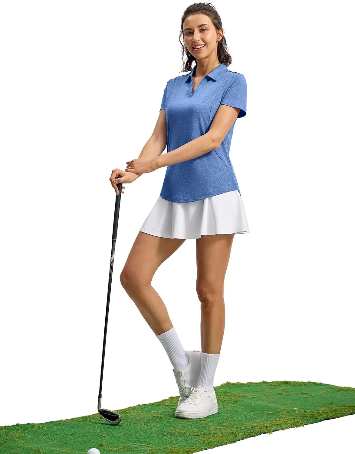 YSENTO Womens Golf Apparel Shirts Clothes V-Neck Tops Collared UPF 50  Dry Fit Short Sleeve Tennis Polo Shirts