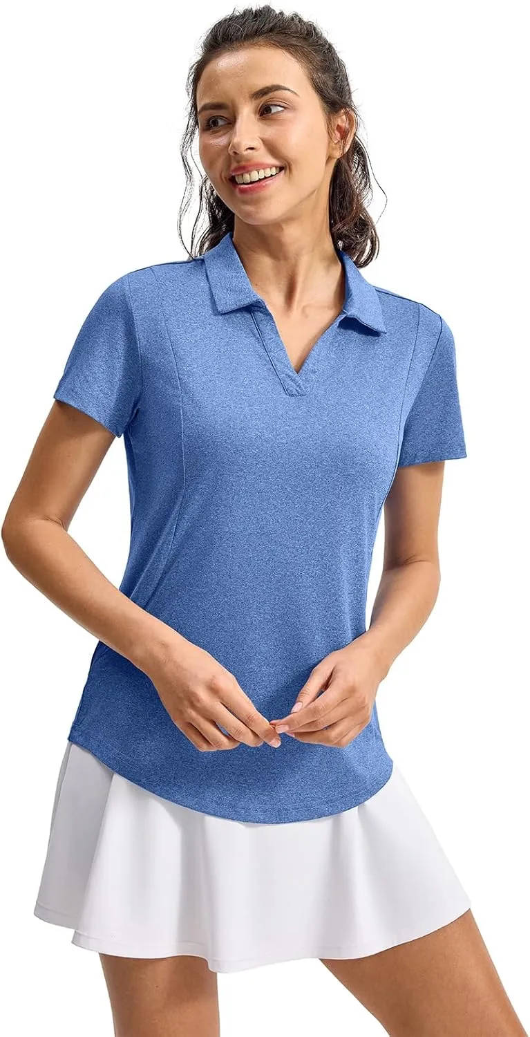 YSENTO Womens Golf Apparel Shirts Clothes V-Neck Tops Collared UPF 50  Dry Fit Short Sleeve Tennis Polo Shirts