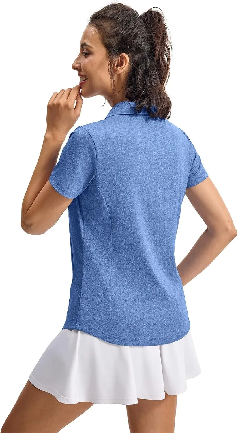 YSENTO Womens Golf Apparel Shirts Clothes V-Neck Tops Collared UPF 50  Dry Fit Short Sleeve Tennis Polo Shirts