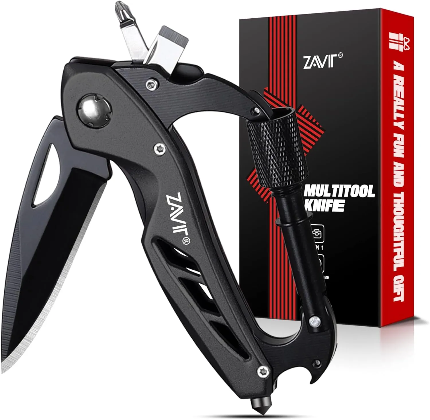 ZAVIT Gifts for Men, Multitool Carabiner with Pocket Knife Men Valentines Day Gift, Mens Gifts for Christmas, Stocking Stuffers, Dad Gifts from Daughter Son, Men Birthday Gift, Tools Gadgets for Men
