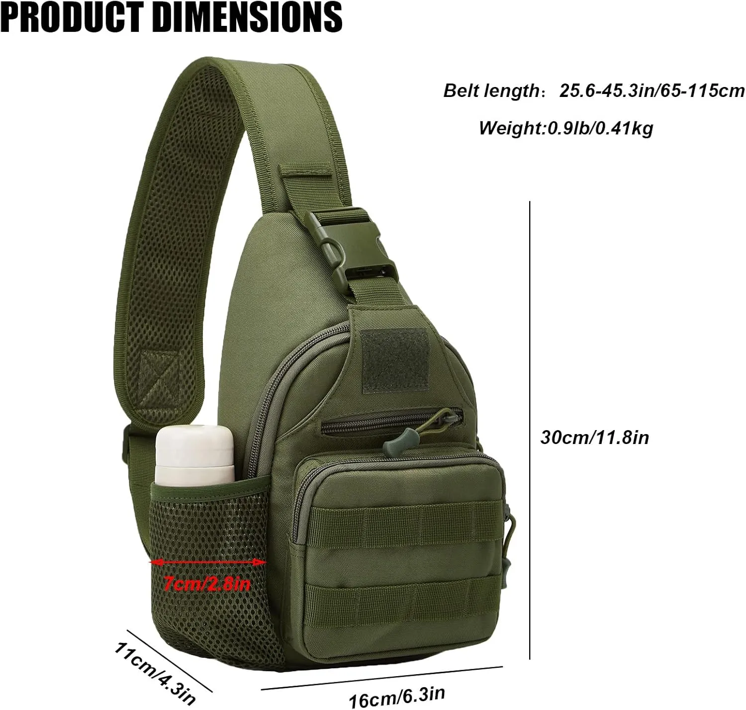 ZHIERNA Tactical Sling Crossbody Backpack with Water Bottle Holder, MOLLE EDC Shoulder Sling Chest Bags with USB Charging Port for Travel Walk(Army Green)
