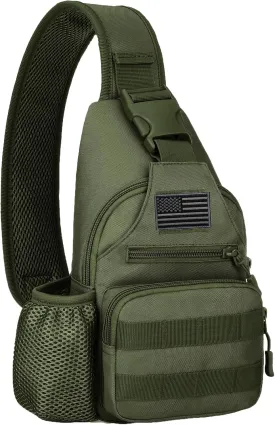 ZHIERNA Tactical Sling Crossbody Backpack with Water Bottle Holder, MOLLE EDC Shoulder Sling Chest Bags with USB Charging Port for Travel Walk(Army Green)