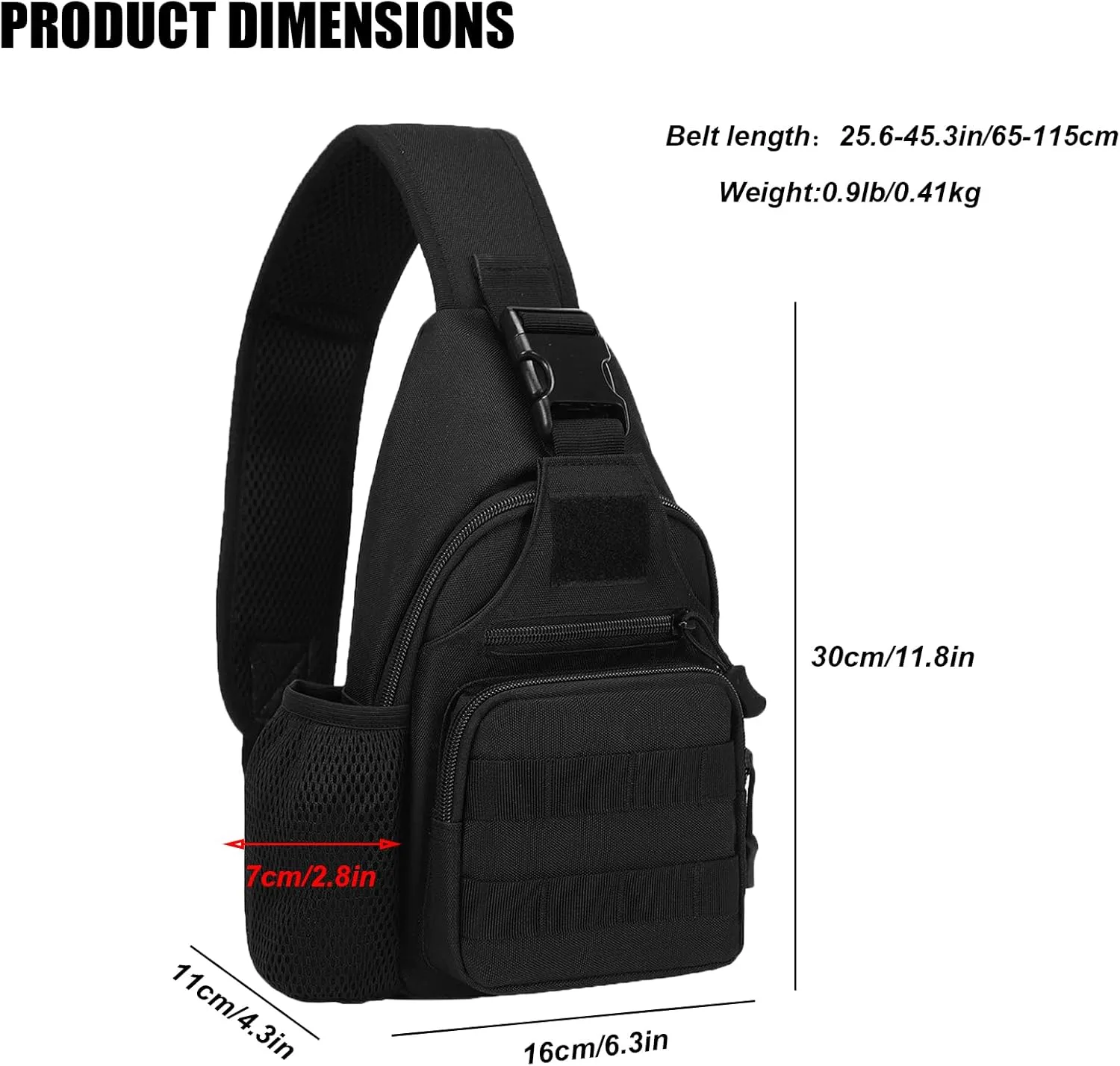ZHIERNA Tactical Sling Crossbody Backpack with Water Bottle Holder, MOLLE EDC Shoulder Sling Chest Bags with USB Charging Port for Travel Walk(Black)