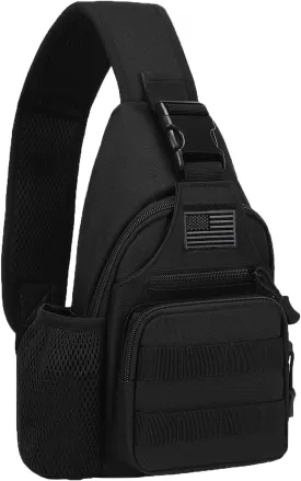 ZHIERNA Tactical Sling Crossbody Backpack with Water Bottle Holder, MOLLE EDC Shoulder Sling Chest Bags with USB Charging Port for Travel Walk(Black)
