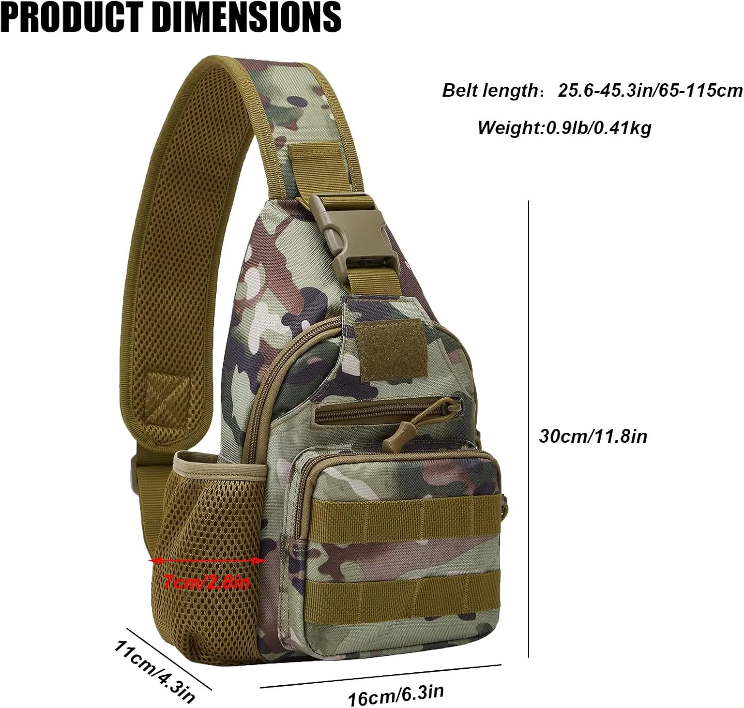 ZHIERNA Tactical Sling Crossbody Backpack with Water Bottle Holder, MOLLE EDC Shoulder Sling Chest Bags with USB Charging Port for Travel Walk(Cp Camouflage)
