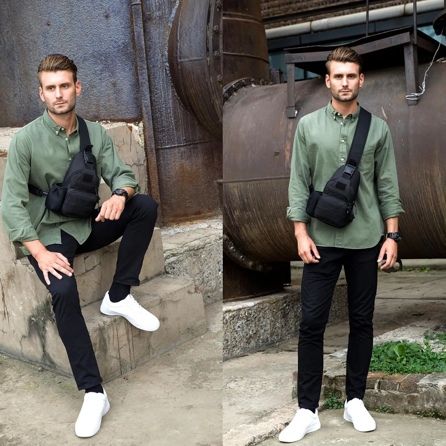 ZHIERNA Tactical Sling Crossbody Backpack with Water Bottle Holder, MOLLE EDC Shoulder Sling Chest Bags with USB Charging Port for Travel Walk(Cp Camouflage)
