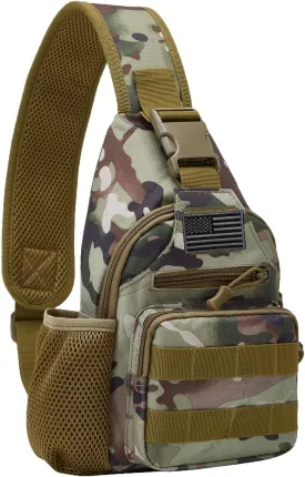 ZHIERNA Tactical Sling Crossbody Backpack with Water Bottle Holder, MOLLE EDC Shoulder Sling Chest Bags with USB Charging Port for Travel Walk(Cp Camouflage)