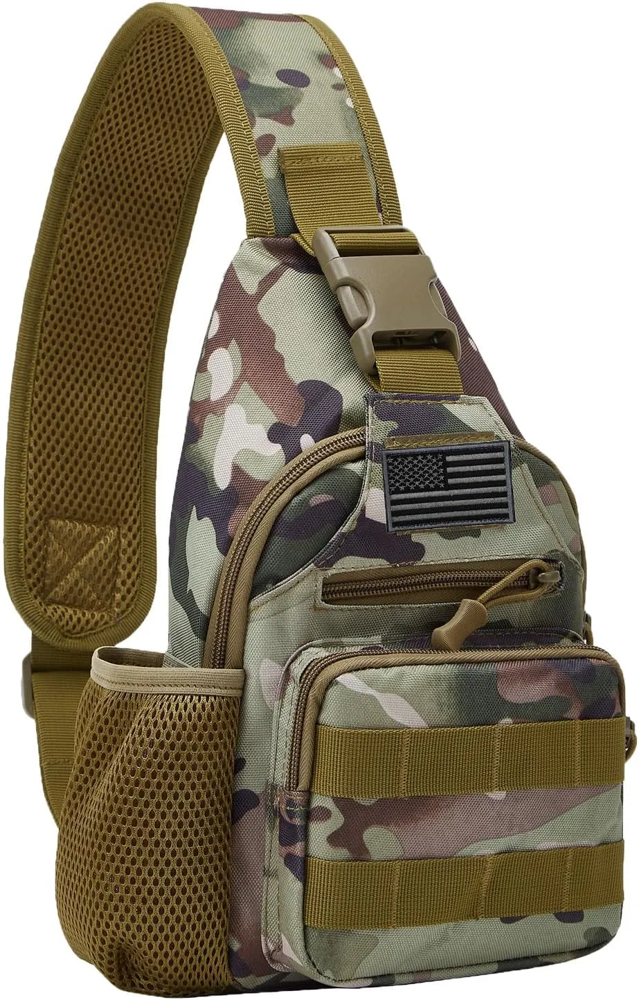 ZHIERNA Tactical Sling Crossbody Backpack with Water Bottle Holder, MOLLE EDC Shoulder Sling Chest Bags with USB Charging Port for Travel Walk(Cp Camouflage)